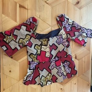 Ankara (West African) peplum top with matching long pencil skirt and wrap